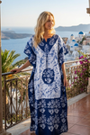dark Blue Tie-Dye Kaftan Maxi Dress – Boho Lounge Resort Wear | Flowy Beach Caftan Size