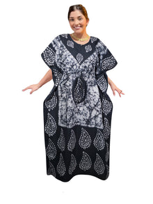  Black White Batik Kaftan Maxi Dress – Elegant Boho Housedress, Gift for Mom 4XL