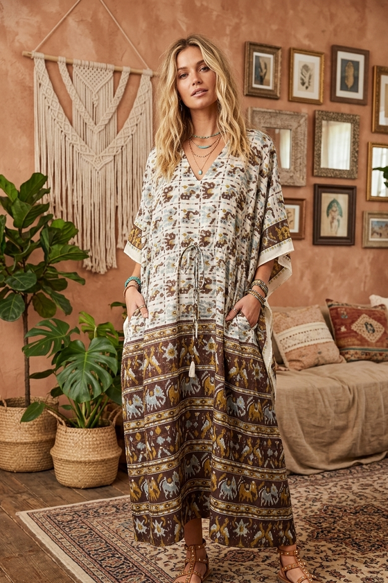 white muumuu dress Boho Maxi Caftan – Recycled Sari Beach Cover-Up for Women 2XL Lightweight muumuu beach cover Period Style:Post Modern Prawn in Fish Sauce Size_12