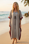 Women’s Retro Gray Silk Kimono Kaftan Maxi Dress – Boho Resort Caftan M-2XL