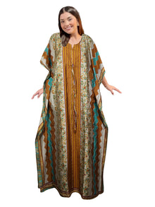  Orange Recycled Silk Caftan Maxi Dress – Boho Beach & Travel Kaftan XL