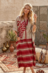 Maxi Beach Kaftan Dress – Recycled Sari Gray Red Boho Caftan, Flowy Resort Wear  XL