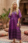 Maxi Beach Kaftan Dress – Purple Black Recycled Sari Boho Kaftan for Women  XL