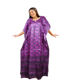  Maxi Beach Kaftan Dress – Recycled Sari in Purple and Black Boho Style XL
