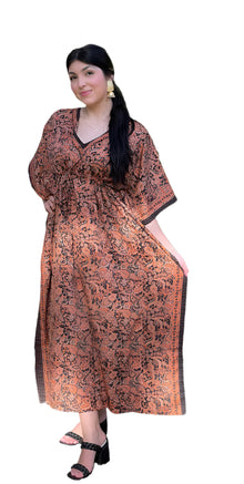  Peach Boho Silk Maxi Kaftan – Flowy Resort Dress for Cruise and Travel 3XL