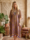 Women’s Blue & Yellow Floral Midi Kaftan Dress – Boho Resort & Beachwear  S/M/L