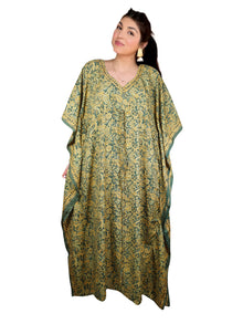  
Women's Olive Green Kaftan – Boho Cotton Midi Dress for Summer, L-3XL
