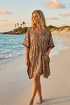 Peach & Black Floral Kaftan Dress – Women’s Boho Tunic Caftan Housedress one size