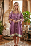 Women’s Purple Boho Caftan Dress – Handmade Mid-Calf Kaftan Beach & Resort Wear, One Size