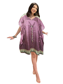  Women's Purple Boho Caftan Dress – Mid-Calf Kaftan Beach Handmade Resort Kaftan, One Size