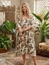 Women’s Beige Brown Paisley Kaftan – Recycled Silk Handmade Boho Midi Dress SML
