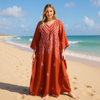 Russet Floral Embroidered Boho Kaftan – Women’s Kimono-Style Maxi Caftan Dress L-3XL
