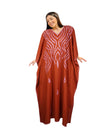 Women's Russet Boho Kaftan – Floral Embroidered Maxi Dress, Kimono Style Caftan L-3XL