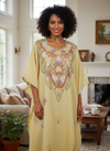 Women’s Floral Embroidered Kaftan – Boho Loose Fit Holiday Lounge Dress   4XL