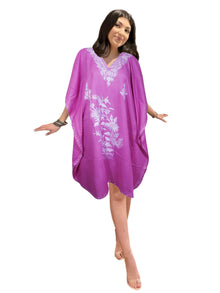  Embroidered Cotton Kaftan Dress in Purple – Stylish Summer Wear for Women L-4XL