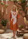 Women’s Orange Embroidered Caftan Dress – Comfy Midi Boho Cover-Up, L-4XL