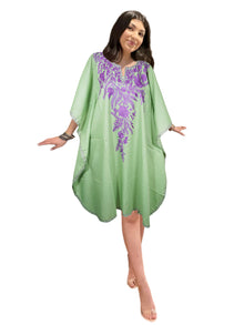  Mint Green Bohemian Kaftan for Women – Embroidered Loose Fit Muumuu Dress  L-4XL