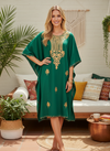 Women’s Pine Green Midi Caftan Dress – Flowy Boho Kaftan, One Size Resort Dress  L-4XL