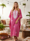 Women's Kaftan Dress – Passionate Plum with Dahlia Floral Embroidery Boho Caftan L-4XL