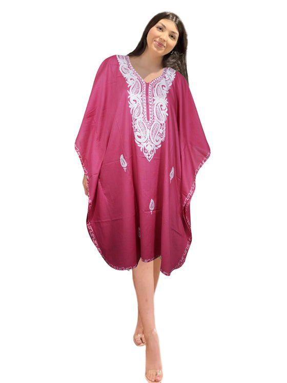 Women's Kaftan Dress – Passionate Plum with Dahlia Floral Embroidery Boho Caftan L-4XL