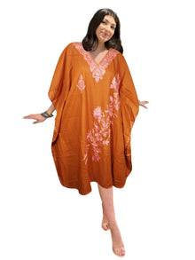  Embellished Orange Floral Midi Kaftan for Women – Elegant and Effortless Style L-4XL