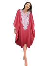 Women's Coral Pink Cotton Kaftan Midi Dress – Boho Embroidered Travel Lounger, and Comfortable L-4XL