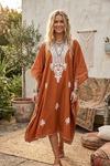 Boho-Chic Women’s Kaftan Dress – Orange Embroidered Midi Summer Cover-Up L-4XL