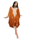 Boho-Chic Women's Kaftan Dress – Orange Embroidered Midi, Loose-Fitting Summer Cover-UpL-4XL