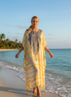Women’s Yellow Travel Caftan Maxi Dress – Floral Embroidered Sheer Kimono Kaftan  L/XL