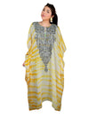 Women’s Yellow Travel Caftan Maxi Dress – Floral Embroidered Sheer Kimono Kaftan L/XL