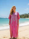Pink Embroidered Kaftan Dress for Women – Oversized Summer Beach Maxi Caftan L-4XL