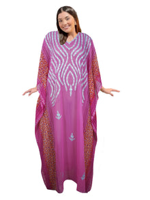  Women's Pink Embroidered Kaftan Dress – Oversized Summer Beach Maxi Caftan  L-4XL