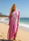 Oversized Pink Embroidered Caftan for Women – Summer Beach Maxi Dress One size
