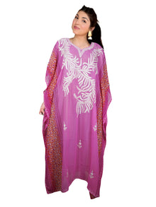  Women's Oversized Pink Embroidered Caftan – Summer Beach Maxi Dress & Loungewear One size