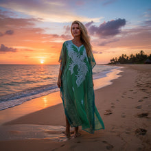  Women's Sea Green Sheer Embroidered Kaftan – Elegant Maxi Dress & Gift Idea One size