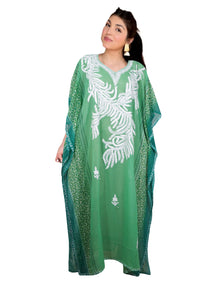  Women's Sea Green Sheer Embroidered Kaftan – Maxi Dress & Elegant Gift Idea One size