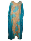 Cruise Kaftan Travel Maxidress, Blue Embroidered sheer Retro Style Maxi Dresses One size