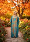 Women’s Blue Kaftan Maxi Dress – Embroidered Sheer Retro Travel Dress One size