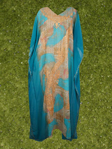  Cruise Kaftan Travel Maxidress, Blue Embroidered sheer Retro Style Maxi Dresses One size