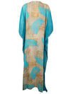 Cruise Kaftan Travel Maxidress, Blue Embroidered sheer Retro Style Maxi Dresses One size