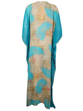 Cruise Kaftan Travel Maxidress, Blue Embroidered sheer Retro Style Maxi Dresses One size