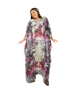  Bohemian Beach Kaftan Maxi Dress – Pink & Black Soft Georgette Long Caftan L-4XL