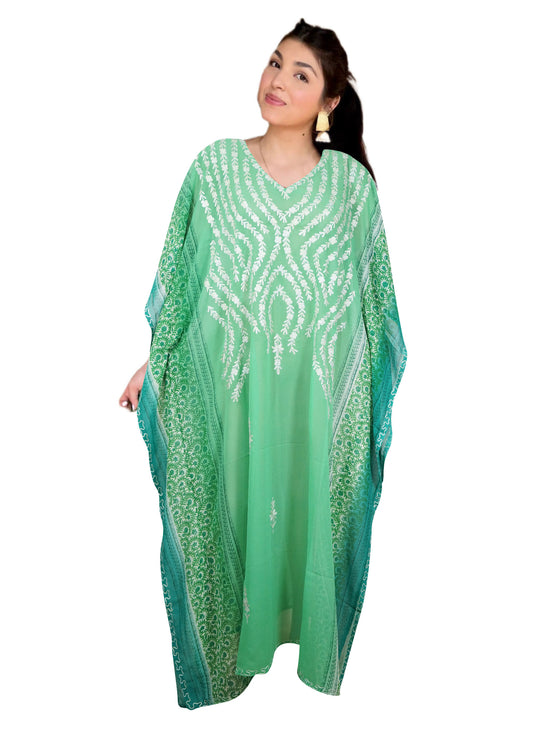 Women's Sheer Embroidered Kaftan Maxi Dress – Beach Cover-Up & Resort Lounger L-4XL