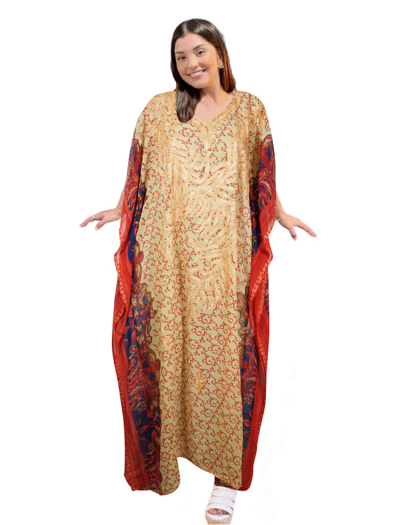 Peach Embroidered Kaftan – Effortless Lounge Dress for Women L4-XL