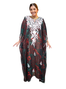  Black Floral Embellished Caftan – Flowing Maxi Kaftan Dress L-4XL