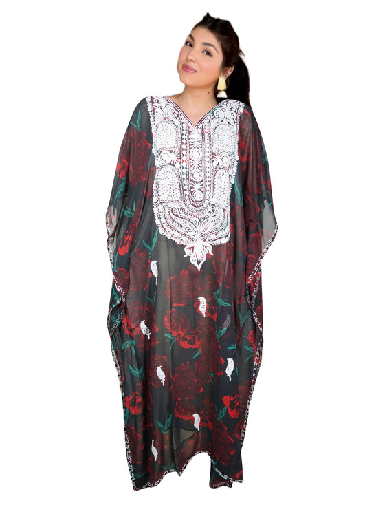 Green Embroidered Kaftan – Effortless Boho Dress for Women L-4XL