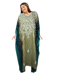  Beige Embroidered Kaftan – Flowy Maxi Muumuu Dress for Women L-4XL