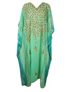 Womans Kaftan Maxi Dress, Retro Style Green Sheer Cruise Resort Wear Maxidresses One size