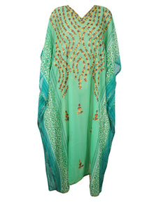  Womans Kaftan Maxi Dress, Retro Style Green Sheer Cruise Resort Wear Maxidresses One size