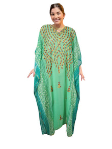  Women's Green Kaftan Maxi Dress – Retro Sheer Resort Wear Maxidresses One size